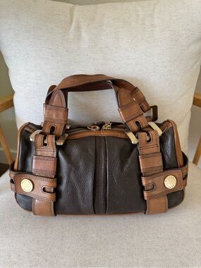 Michael Kors Vintage Brown Tan Pebbled Leather Satchel Handbag Gold Accents